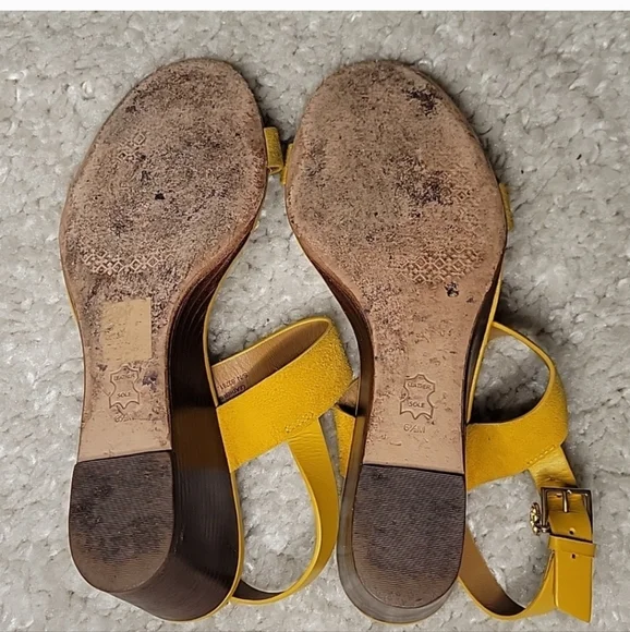 TORY BURCH mustard Yellow Suede Wedges Size 6.5 - Picture 11 of 11